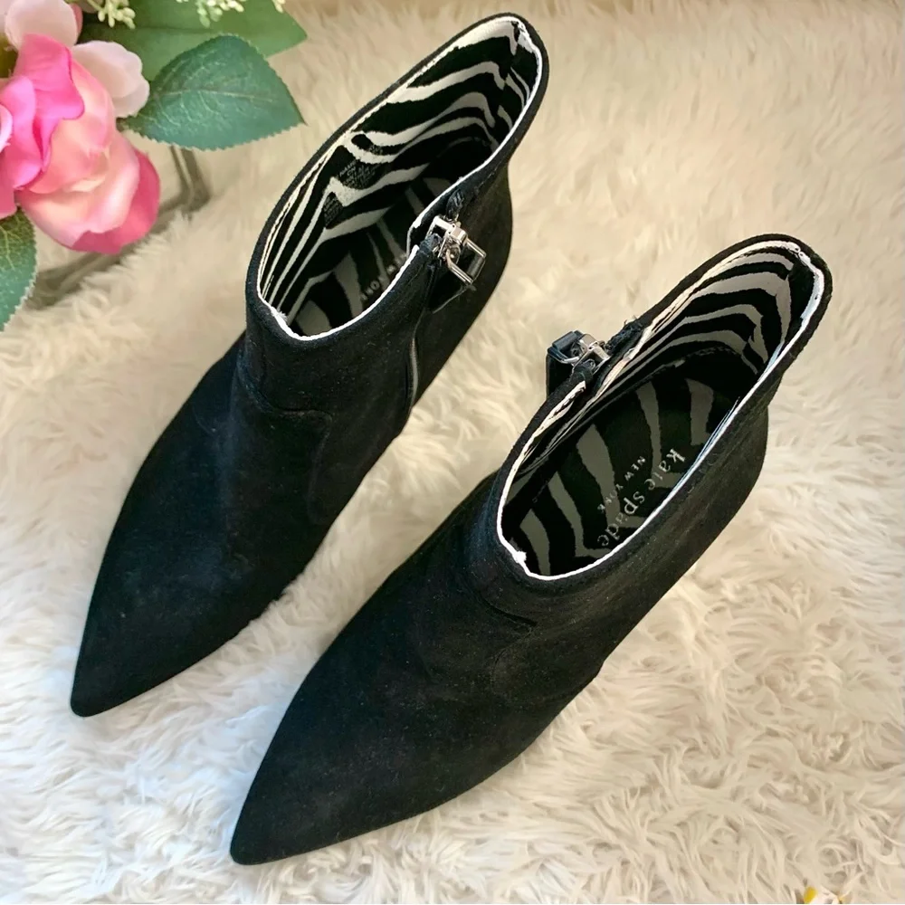 Kate Spade Vikki Black Suede Pointed Toe Booties Ankle Boots 6B